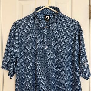 FootJoy FJ Golf Polo Men’s XL Blue Geometric Pattern w/ Standard Golf Club Logo